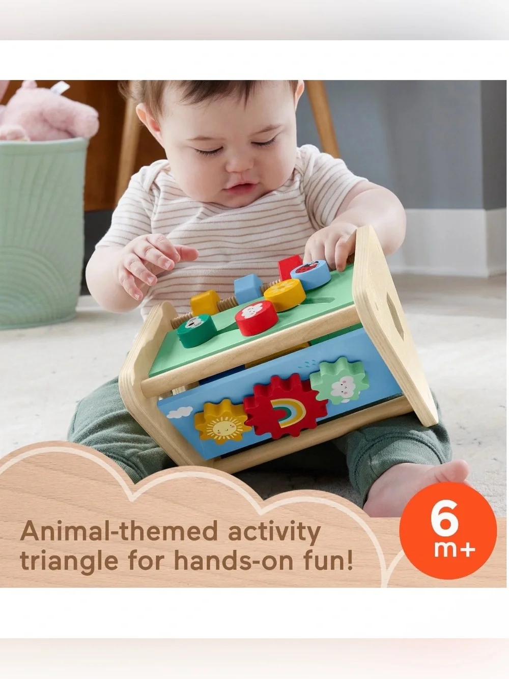 Fisher Price Wooden Activity Triangle 3-Sided Fine Motor Toy for Baby 6M+